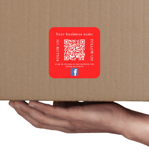 Sticker Carré Nom d'entreprise code QR rouge vif Facebook