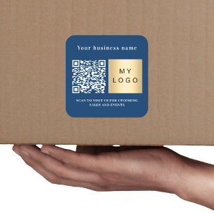 Sticker Carré Nom d'entreprise marine bleu logo qr code