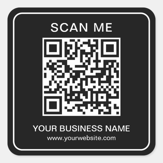 Sticker Carré Nom du code QR de votre entreprise Url Modèle Noir (Devant)
