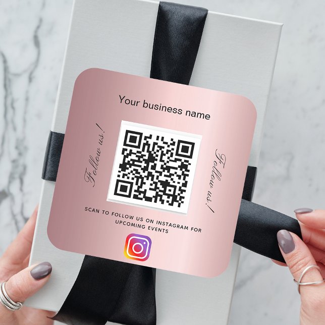Sticker Carré Nom du salon d'affaires rose vif qr code Instagram (Créateur téléchargé)