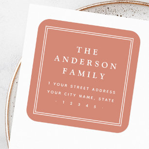 Sticker Carré Nom élégant frontière terre cuite adresse de retou