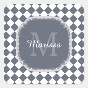Sticker Carré Nom Monogrammé gris et blanc tendance