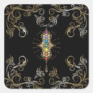 Sticker Carré Nom personnalisé Aligné Gold Chakra