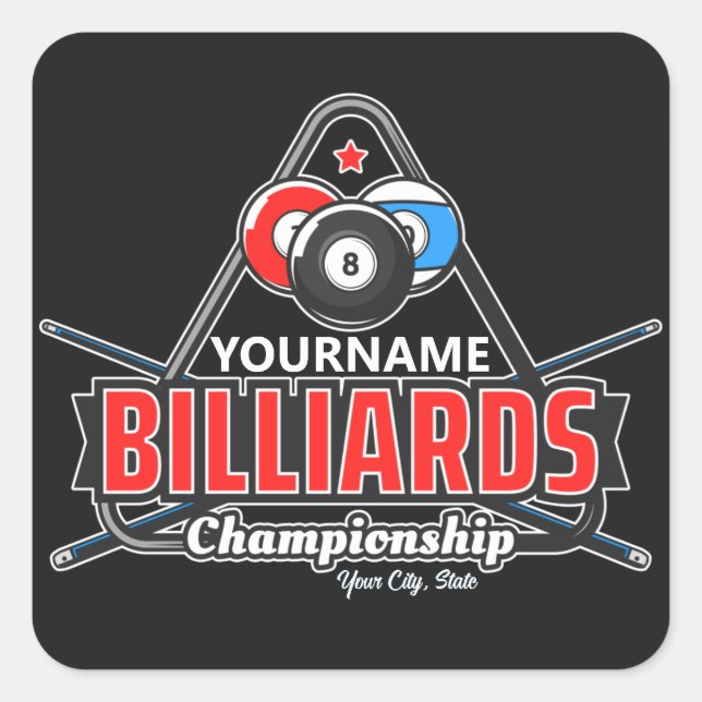 Sticker Carré NOM Personnalisé Billard 8 Ball Pool Cue Rack (Devant)