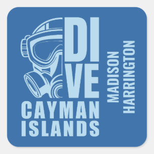Sticker Carré Nom Personnalisé Cayman Islands Diving