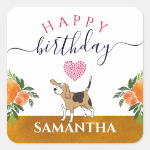 Sticker Carré Nom personnalisé chiots/empreintes de pattes flora