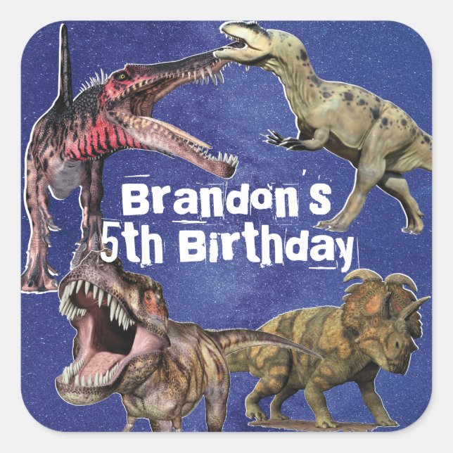 Sticker Carré Nom personnalisé Dinosaur Boys fête d'anniversaire (Devant)
