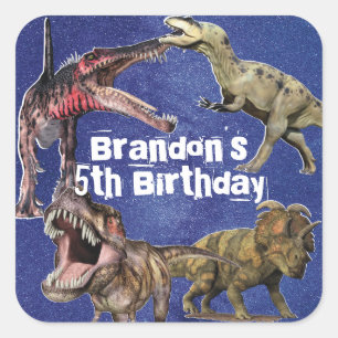 Sticker Carré Nom personnalisé Dinosaur Boys fête d'anniversaire