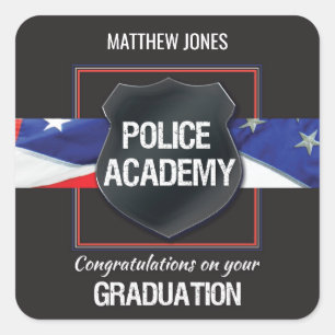 Sticker Carré Nom personnalisé, diplôme de l'académie de police