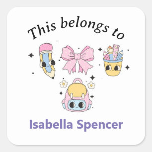 Sticker Carré Nom Personnalisé Fille mignonne Cela Appartient À