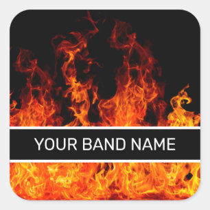 Sticker Carré Nom personnalisé Flames de fusion Rock & Roll Musi