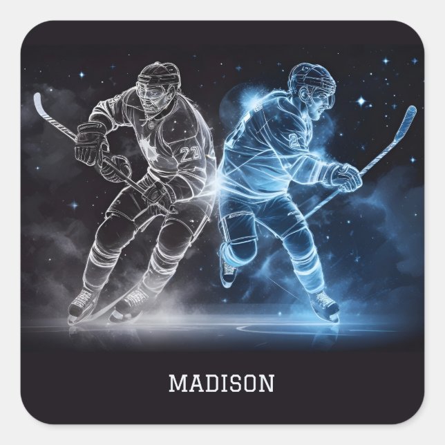 Sticker Carré Nom personnalisé Hockey sur glace (Devant)