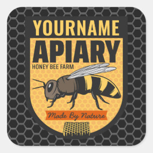 Sticker Carré NOM PERSONNALISÉ Honey Bee Apiary Beehives Farm