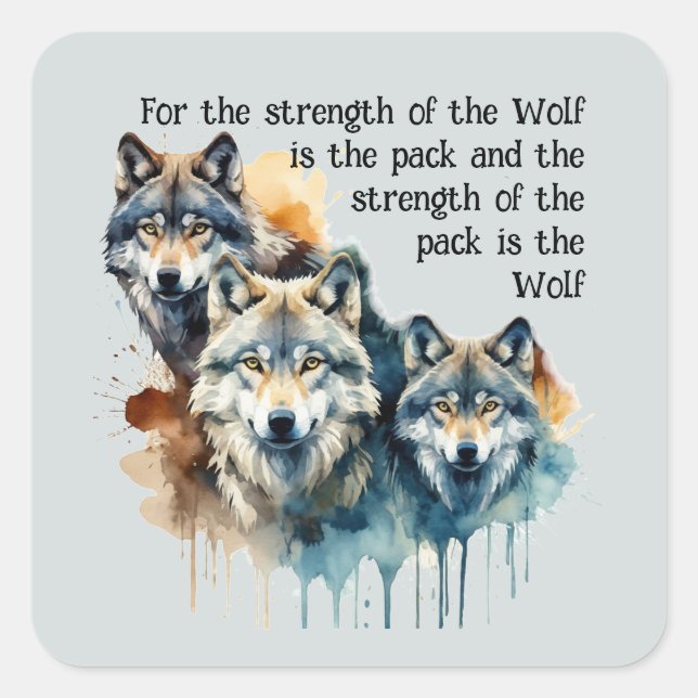 Sticker Carré Nom Personnalisé Inspirational Wolf Citation Force (Devant)