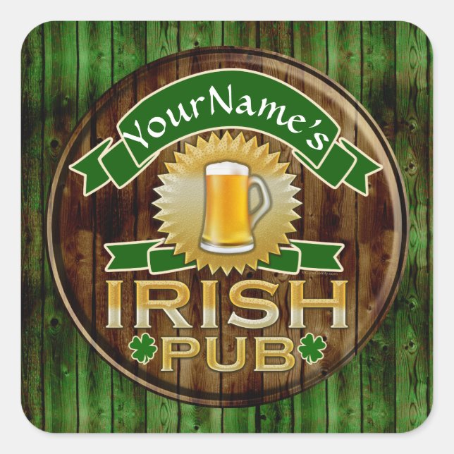 Sticker Carré Nom personnalisé Irish Pub Signer la Saint Patrick (Devant)