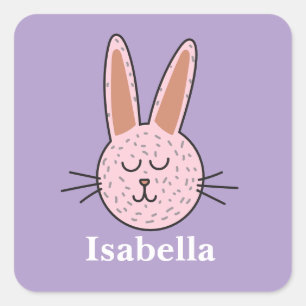 Sticker Carré Nom personnalisé Lapin de Pâques