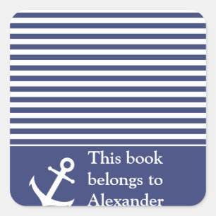 Sticker Carré Nom personnalisé nautique Ce livre appartient à St