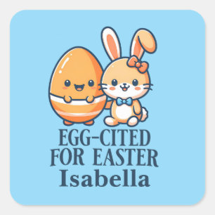 Sticker Carré Nom personnalisé Oeuf lapin de Pâques cité