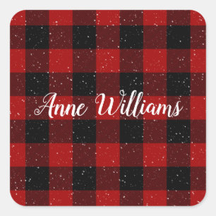 Sticker Carré nom personnalisé sur buffalo plaid