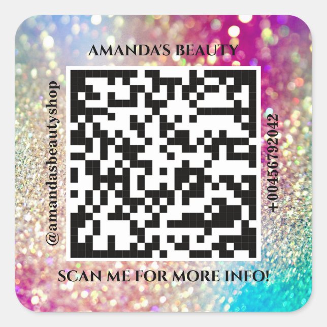 Sticker Carré Nom promotionnel QR Code Web Holographe Parties sc (Devant)