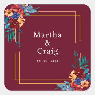 Sticker Carré Noms de fleurs de fête mexicaine Mariage Bourgogne
