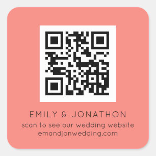 Sticker Carré Noms du site Web du Mariage de code QR Rose de cor