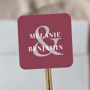 Sticker Carré Noms personnalisés Simple Élégant Rose rose