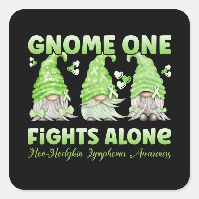 Sticker Carré Non Hodgkin Lymphoma Cancer Lime Ribbon Gnome (Devant)