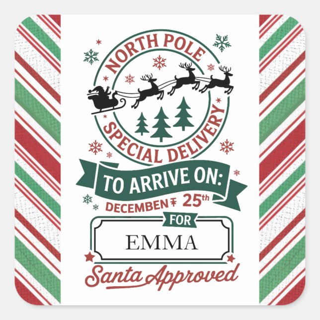 Sticker Carré North Pole Delivery Custom Santa Sleigh Christmas (Devant)