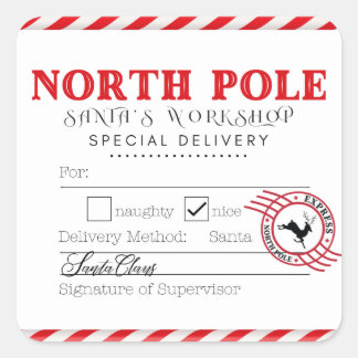 Sticker Carré North Pole Père Noël Atelier de Livraison Étiquet