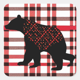 Sticker Carré Norwood Rustique Ours Noir Silhouette Sur Plaid