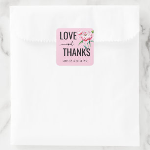 Sticker Carré Note d'amour florale rose chaud