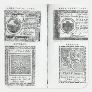 Sticker Carré Notes de la devise continentale