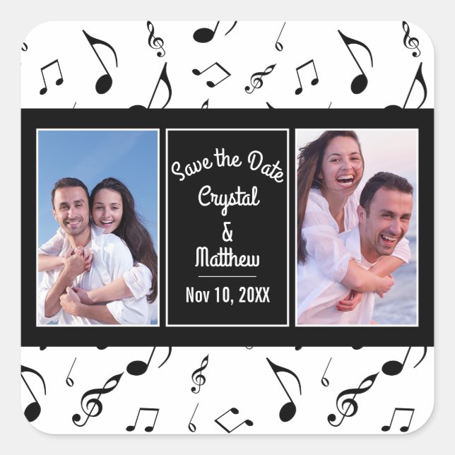 Sticker Carré Notes de musique Black White moderne Photo Enregis (Devant)