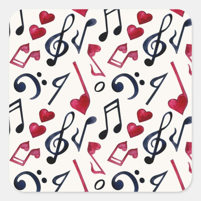 Sticker Carré Notes et symboles de musique noir et blanc (Devant)