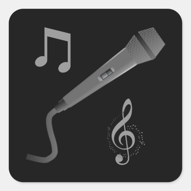 Sticker Carré Notes musicales du microphone gris argenté (Devant)