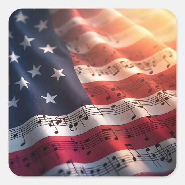 Sticker Carré Notes musicales sur un drapeau américain (Devant)
