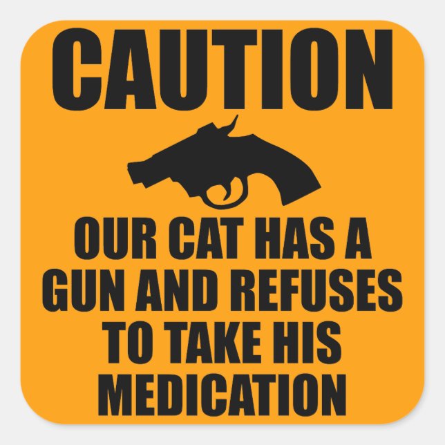 Sticker Carré Notre chat a un pistolet (Devant)