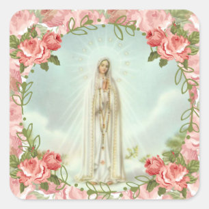Sticker Carré Notre Madame des roses roses de Fatima