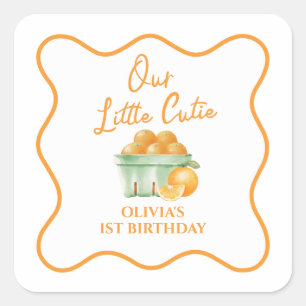 Sticker Carré Notre petit anniversaire orange mignon