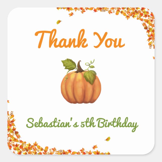 Sticker Carré Notre Petit Citrouille Automne Anniversaire (Devant)