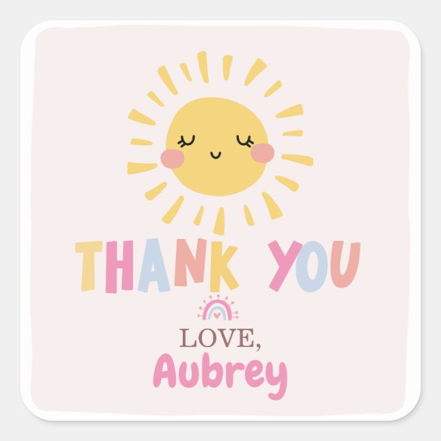 Sticker Carré Notre petit Merci d'anniversaire soleil (Devant)