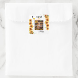 Sticker Carré Notre petit tournesol Photo Anniversaire Remerciem