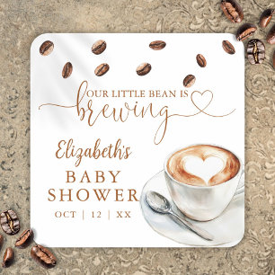 Sticker Carré Notre petite fève prépare un café Baby Shower