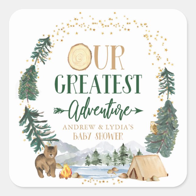 Sticker Carré Notre plus grand Baby shower d'aventure (Devant)