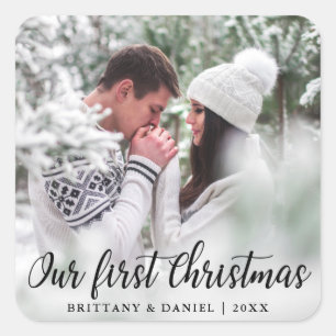 Sticker Carré Notre première photo en couple de Noël