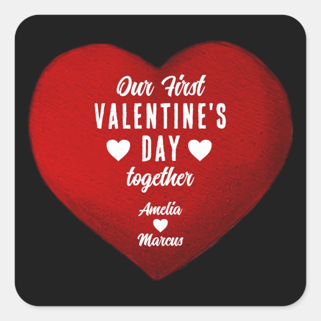Sticker Carré Notre première Saint-Valentin Ensemble Coeur Coupl (Devant)