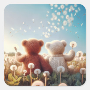 Sticker Carré Nounours dans un champ de Dandelion
