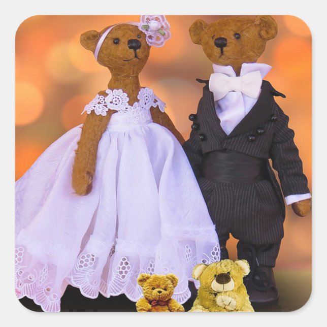 Sticker Carré Nounours de mariée et de chambre (Devant)