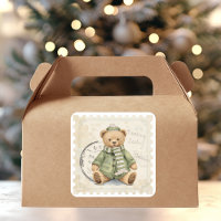 Nounours d'hiver en peluche en manteau vert vintag